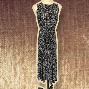 Lauren Ralph Lauren Black & White Crosshatch Print Jersey Knit Belted Dress Sz 8